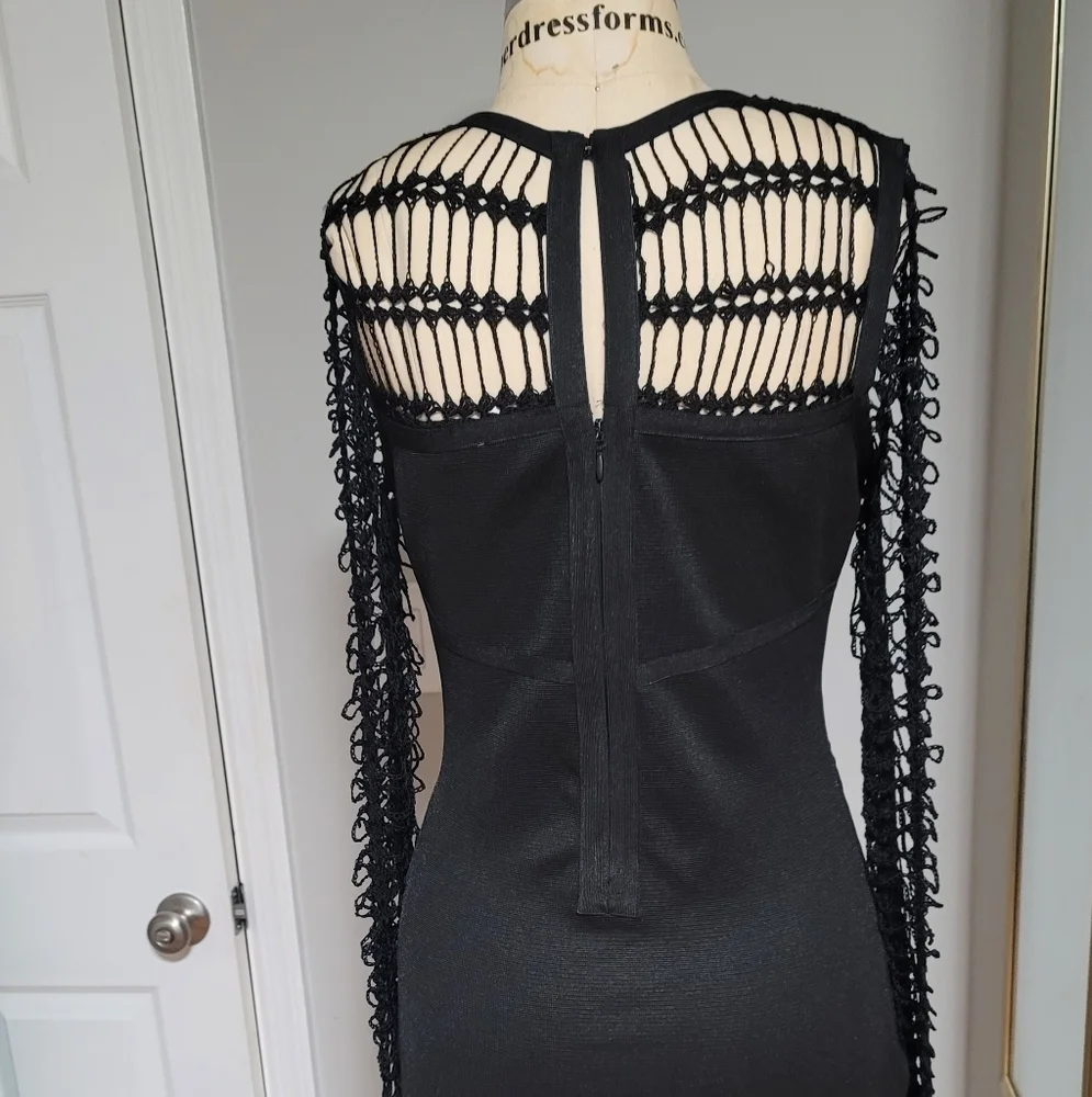 Wow, Couture Black Crochet Sleeve Dress - Picture 4 of 7